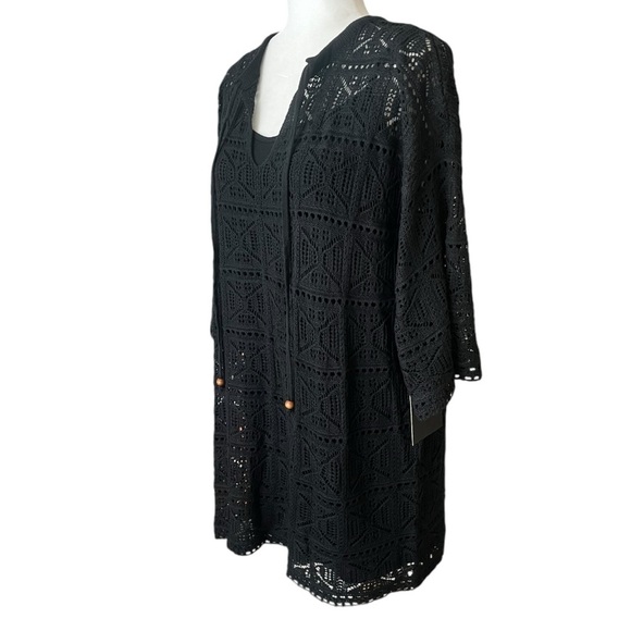 Pomander Place Tuckernuck Kai Black Crochet Knit Mini Boho Dress Size Small - Picture 4 of 12
